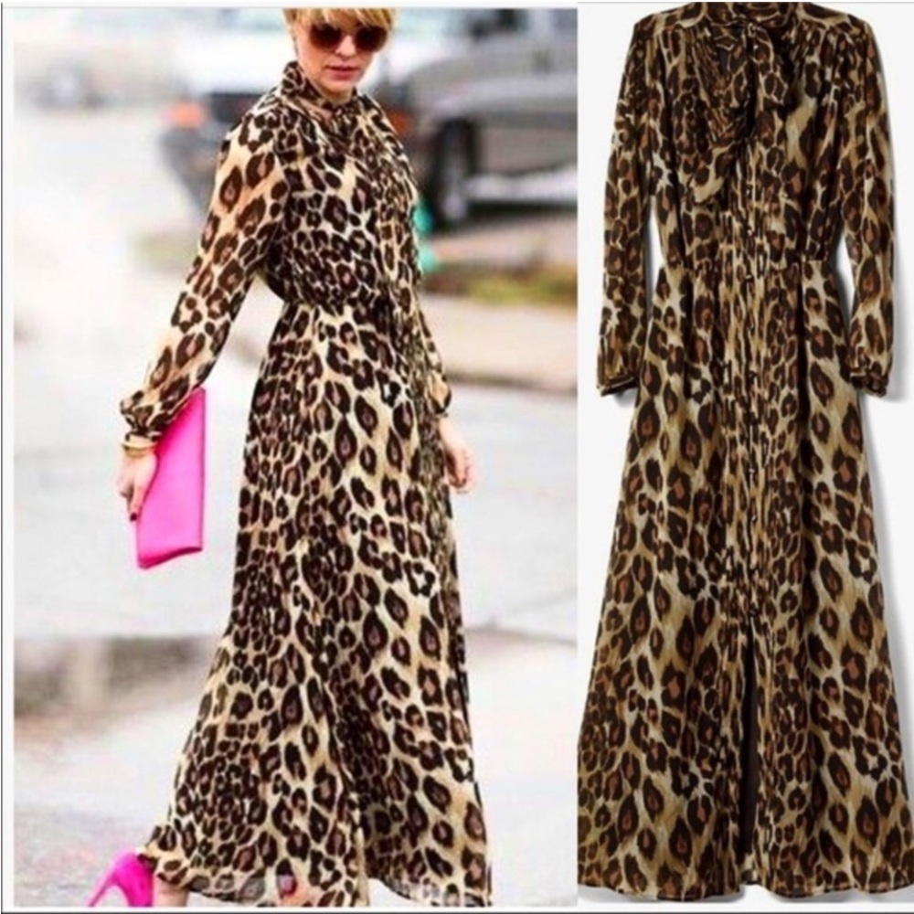 Banana Republic leopard print midi dress size M business realtor wedding party